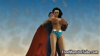 3D Wonder Woman sucking on Superman’s hard cock