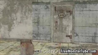 Busty 3D babe sucking on a monsters rock hard cock