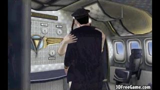 Pale 3D stewardess sucks cock and gets fucked hard
