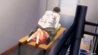 Green-haired anime girl drilled by fat man