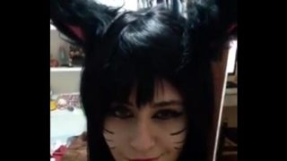 Insanely cute ahri cosplay girl grins