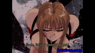 Tied busty hentai slave gets her hole pumped