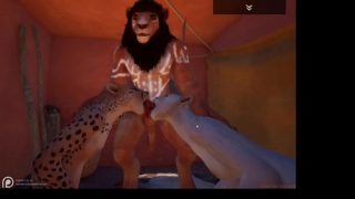 wild life game animation 3d lion dominating female leopard and lioness lick oral penis furry monster a. beast