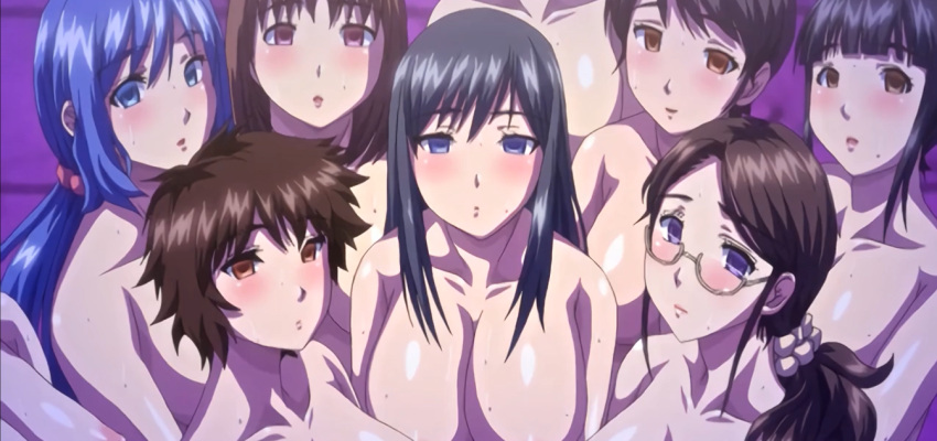 1_boy 1boy after_sex anime bunnywalker festival glasses group_sex harem hentai hypnosis imminent_sex kyonyuu_daikazoku_saimin multiple_girls nude reverse_gangbang