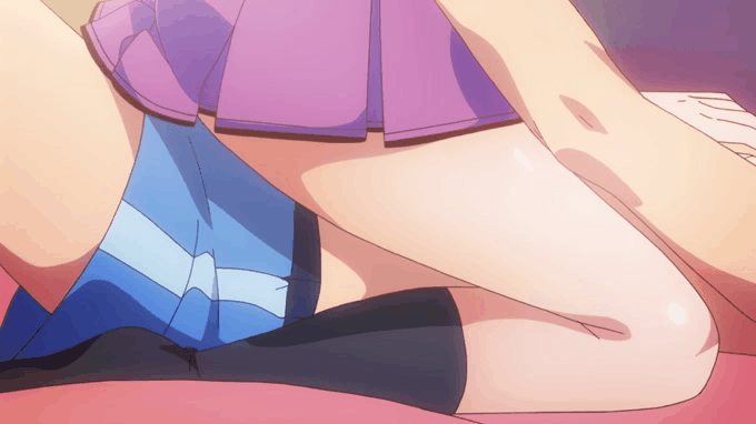 1boy 1girl 1girl anime arm bed bedroom girl_on_top grinding hetero humping legs male male/female male_on_bottom rubbing seductive sexually_suggestive shorts skirt stockings thighs