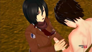 Shingeki no Kyojin Hentai – Mikasa jerks off Eren, and then he fucks her – Asian Japanese Manga Anime Hentai 3D Porn