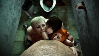 Bathroom Foursome Blowjob Anime